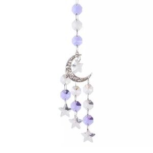 Silver Moon and Star Dangle Sun Catcher - Lavender and White